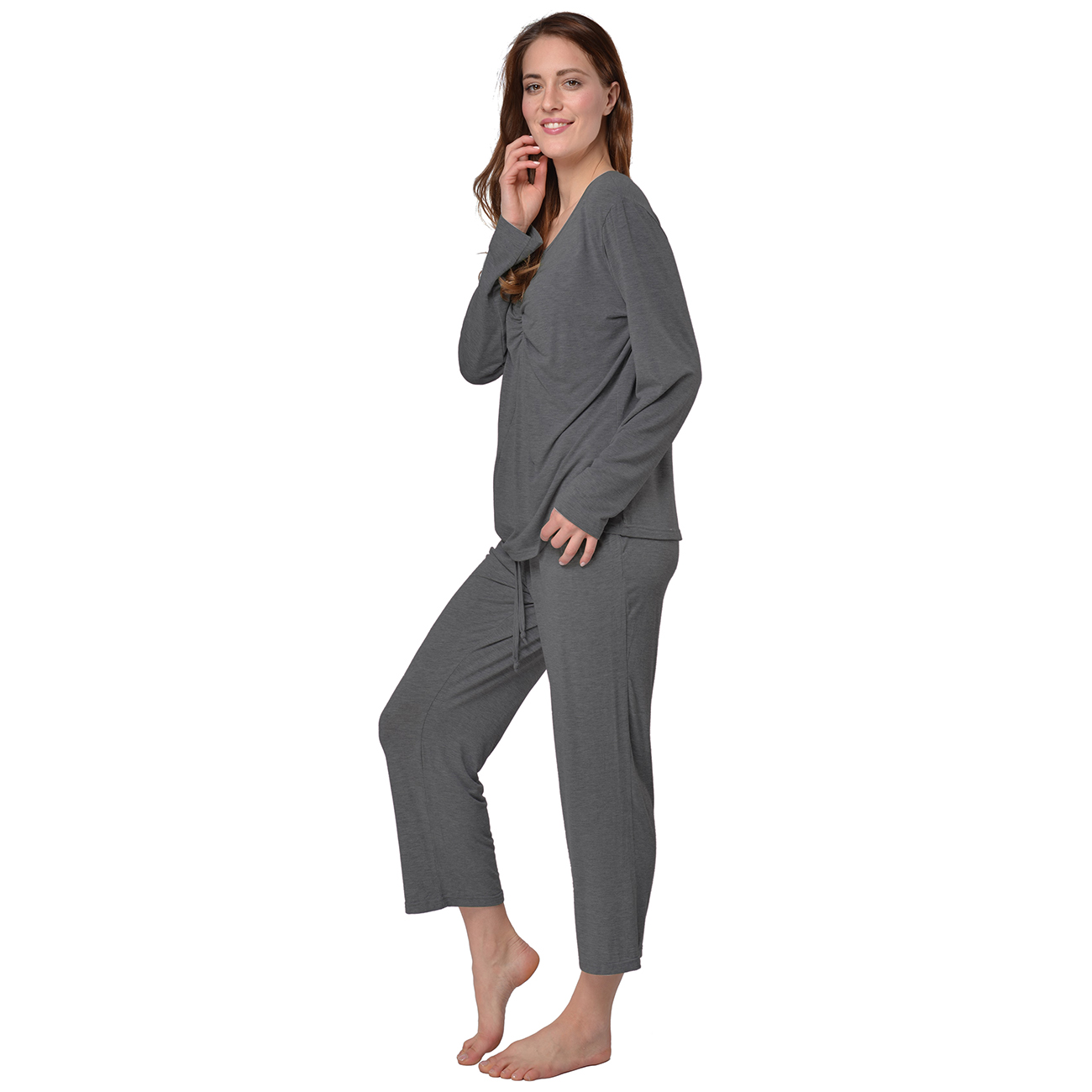 Jersey Schlafanzug Damen Loungewear Zweiteiler Freizeit Hausanzug Langarm Pyjama 